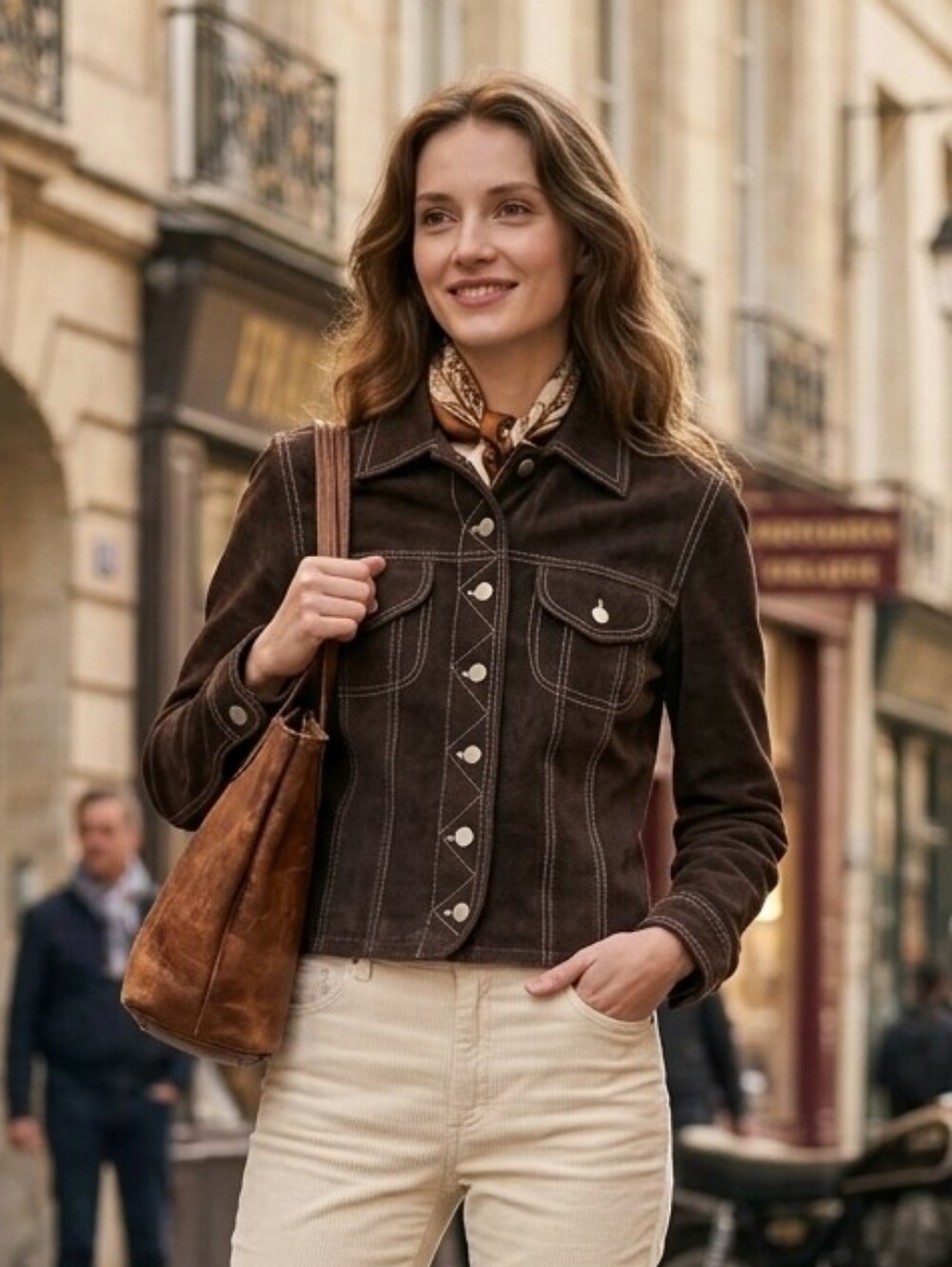 Cuir Zebra Womens Vintage Cowgirl Brown Suede Button-Front Trucker Jacket Size M